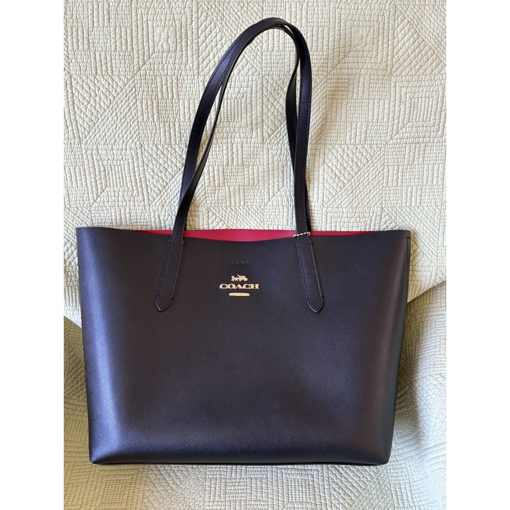 Coach Avenue Tote F31535 Black Red Leather Gold Logo Shoulder Bag 13x11"
